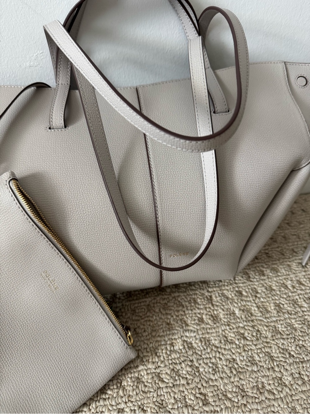 Polene Cyme Mini Tote Mist Pebbled Leather Tote with Matching Pouch nwt - Picture 4 of 6